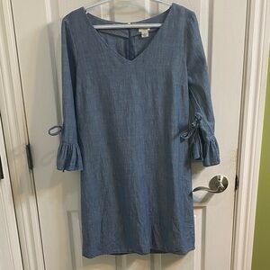 J. CREW Denim Mini Dress Size 4 Blue Chambray Tie Sleeves Casual Western Cowgirl